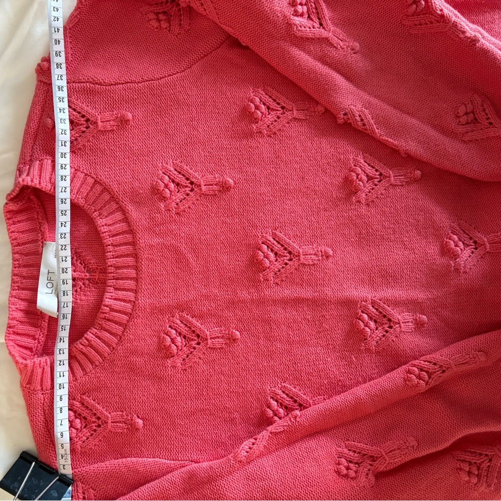 LOFT Women Large Petite Coral Textured Crew Neck Sweater - Picture 5 of 10
